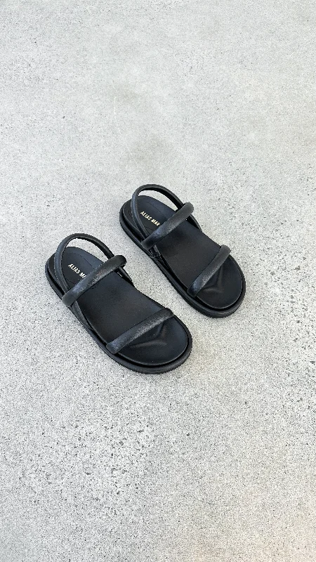 Daphne Slide - Black Leather